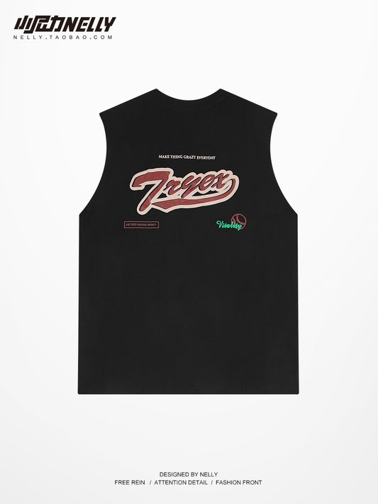 American retro cotton sleeveless vest men's trendy brand ins high street hip-hop washed old loose vest short-sleeved T-shirt