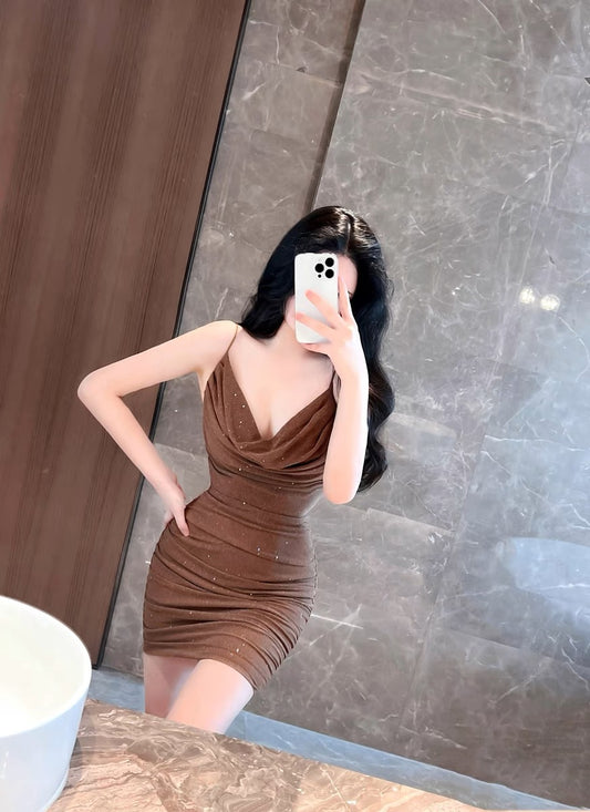 Mesh sling sexy sequin wrap hip elastic hot dress