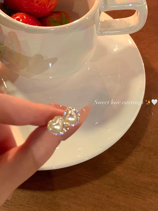 Love pearl earrings women's light luxury niche earrings earrings earrings design sense high-end exquisite no ear holes mosquito coil ear clips