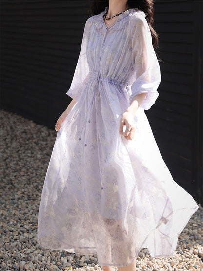 The plum is ripe [Rose Weidian Series] High-end Floral Dress丨New A-line Suspender Dress with Wooden Ears for Women