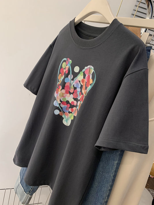 Love shoulder t-shirt female summer summer design feeling niche small man loose short-sleeved T-shirt American retro top