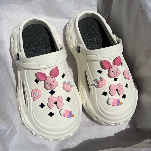 Hole shoes women's summer cute cartoon outerwear net red new anti-skid thick bottom increased beach Baotou half slippers