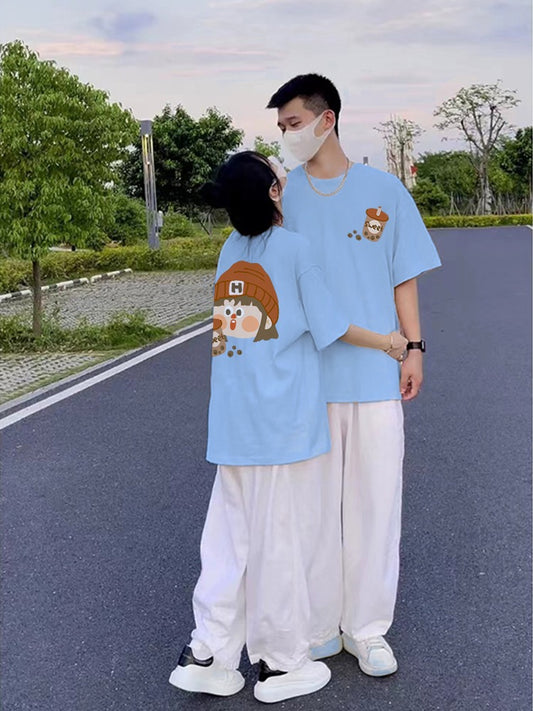 The same color couple clothes summer clothes 2023 new trend brand short-sleeved T-shirt net red ins super hot high-end cotton