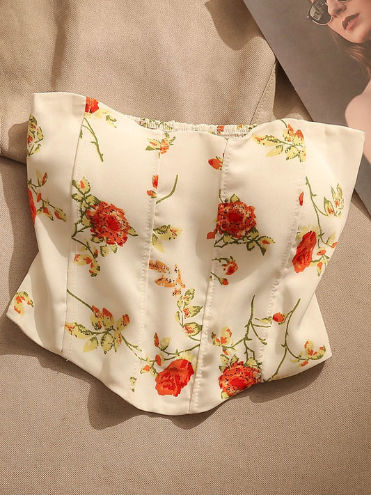 French floral short tube top camisole women's summer inner sexy self-cultivation beauty strap chest pad one-shoulder top