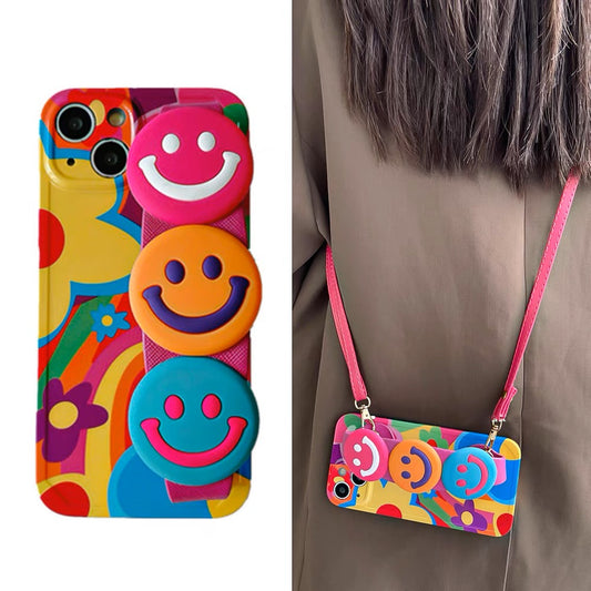 ins graffiti small yellow flower transparent wristband suitable for iphone14pro max mobile phone case apple 13/12 color building blocks Messenger rope 11 soft shell xs/xr trendy 7p/8plus female 7/8/SE2