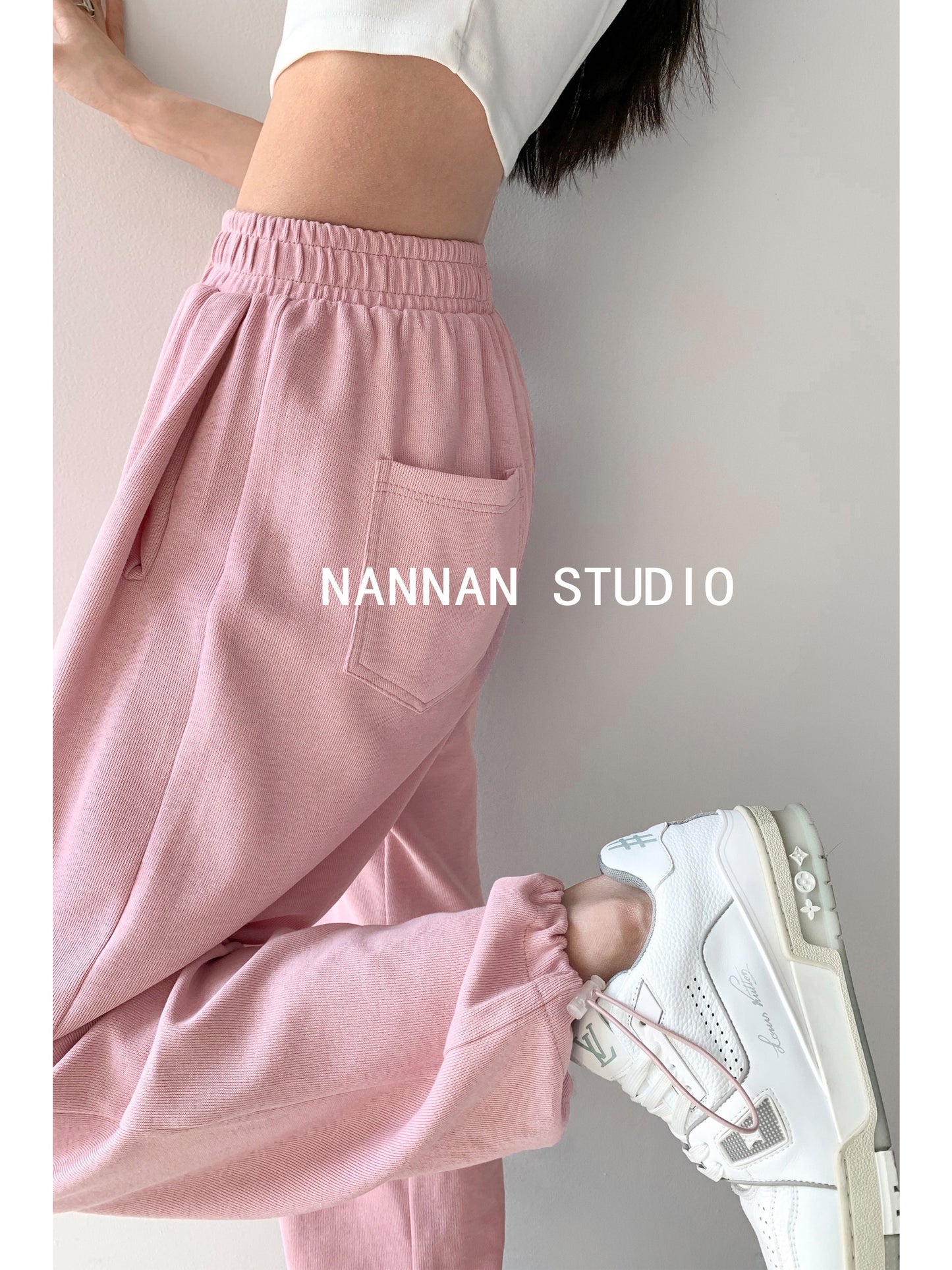 Pants king of the year!  Sweet cool hot girl loose pink sweatpants women's summer outerwear elastic waist wide-legged trousers