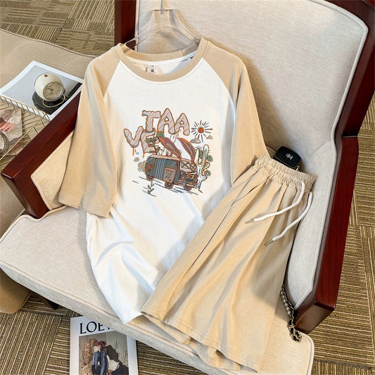 High-quality pure cotton short-sleeved fashion casual sports suit for women's summer outer wear ins trendy shorts all-match two-piece set