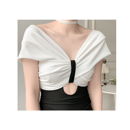 One-piece swimsuit women's 2023 new conservative cover belly slim sexy small chest steel support high waist students hot spring swimsuit