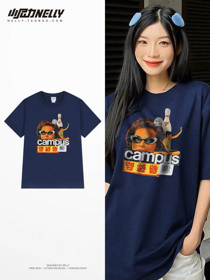 Short-sleeved men's summer oversize half-sleeved cotton tide brand trendy clothes 300g heavy American retro t-shirt