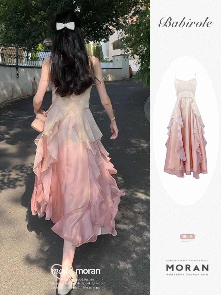 Lotus leaf edge temperament suspender dress pure desire super fairy heavy industry dress Thai-style minority holiday seaside beach summer