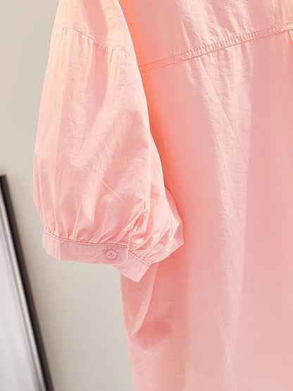 Pink short-sleeved age-reducing doll shirt female 2023 summer new Korean version loose casual shirt top comfortable shirt