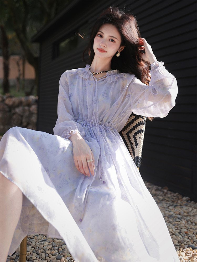The plum is ripe [Rose Weidian Series] High-end Floral Dress丨New A-line Suspender Dress with Wooden Ears for Women