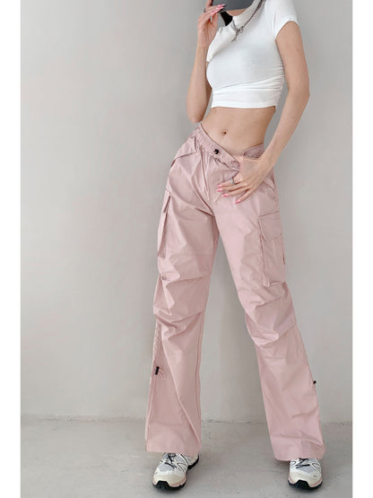 Chic girl design sense functional pocket pleated overalls women's street trendy brand loose paper bag pants wide-leg pants summer