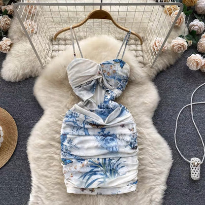 Pleated sling dress women's summer pure desire style sexy bag hip temperament self-cultivation hot girl tube top girl short skirt