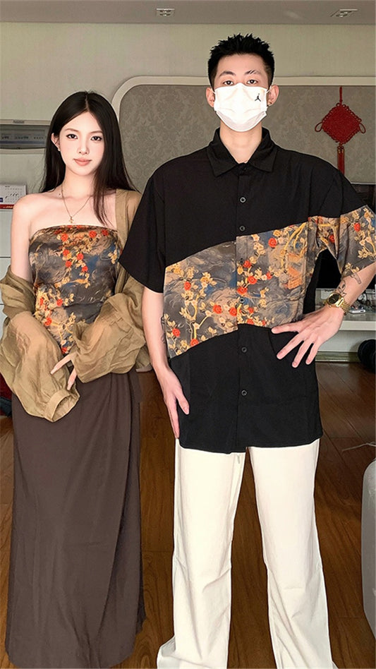 New Chinese style national style couple outfit summer niche design sense Korean version dress female French one dress one skirt ins tide