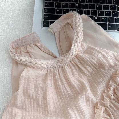 Duolaimei slightly drunk skirt design sense pleated sleeveless dress women's vacation style sweet big skirt chiffon long skirt