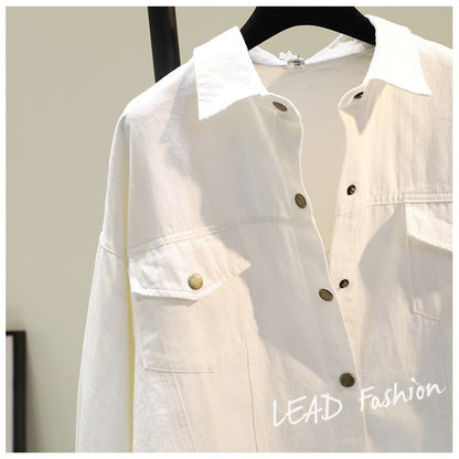 2023 spring new Korean version of the letter thickened shirt female bat sleeve loose casual shirt mid-length short coat