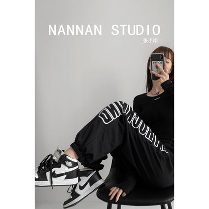 American street style letter gray sweatpants ins trendy hip-hop loose leg pants spring and autumn slim high street pants