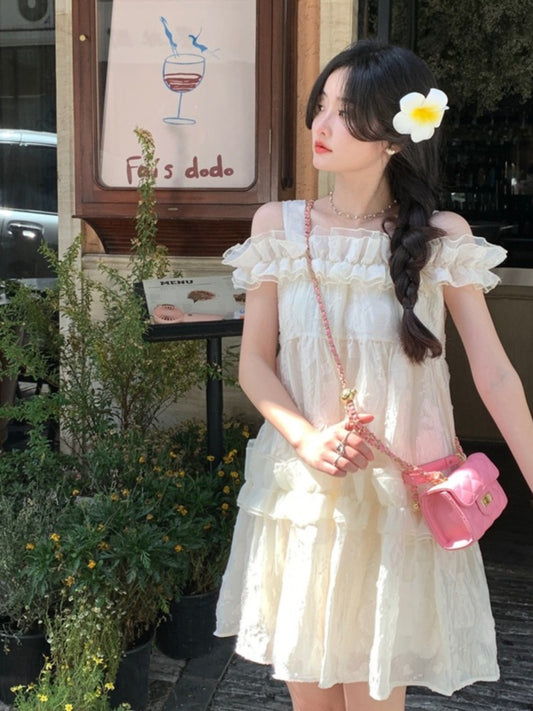 French sweet textured jacquard princess loose pear-shaped dress suspender skirt slim and small skirt female summer