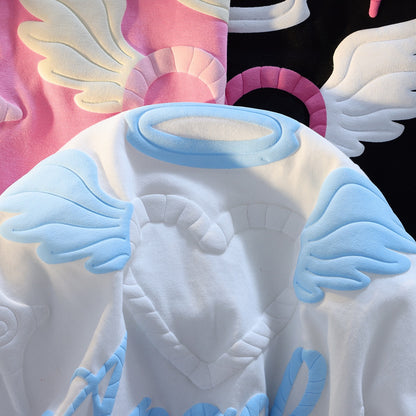 JWNEED love angel T-shirt salt sweet foam printing college style vibe summer loose men and women couple short sleeves