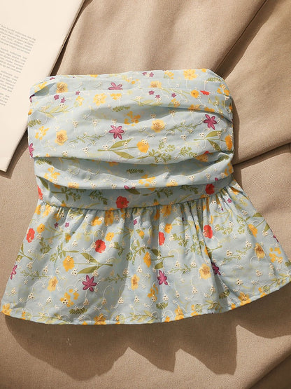 Pure desire puffy broken flower tube top camisole small vest female summer hot girl beautiful back high-end sense niche short top outerwear