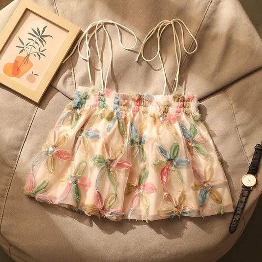 French sweet and spicy sequin flower camisole female summer outerwear loose sexy hot girl beautiful back bottoming tube top top