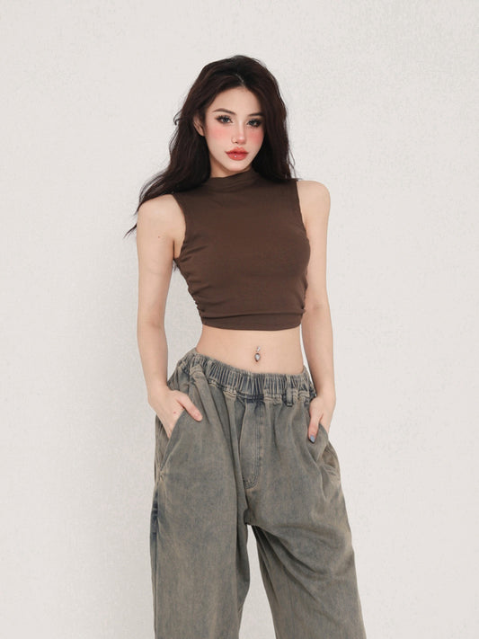 Zhou Xiaoxiong short tight-fitting sleeveless top 2023 summer new female hot girl backless camisole female