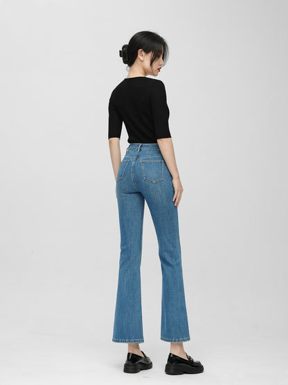 Wang Youshan's slightly flared jeans women's high waist nine points spring and summer 2023 new slim and slim slim flared pants