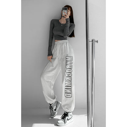 American street style letter gray sweatpants ins trendy hip-hop loose leg pants spring and autumn slim high street pants