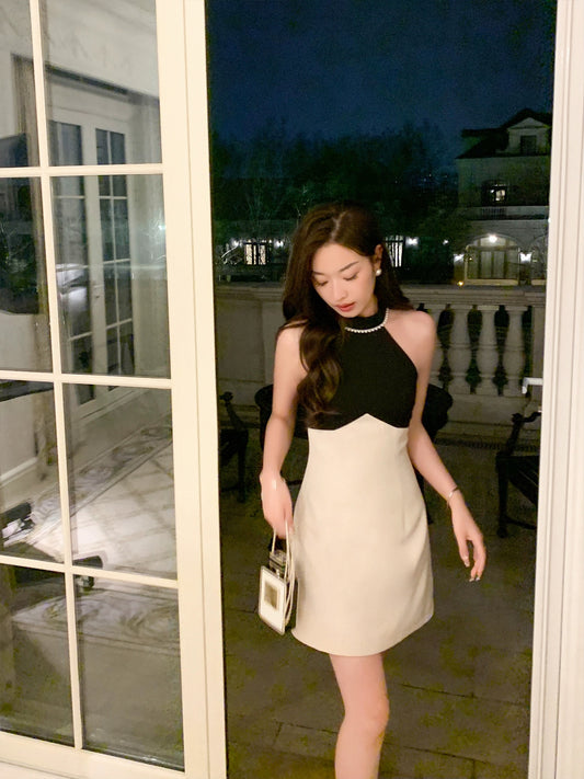 cchen Chen Chen Hedi loves high-end private clothes beaded hanging neck dress new female summer temperament high-end skirt