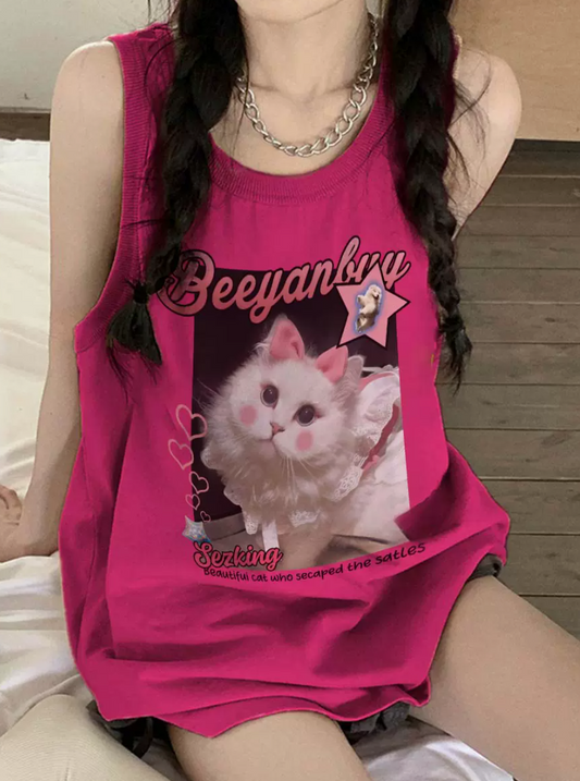 Dragon fruit color sleeveless vest T-shirt women's summer sports vest design sense niche French sweet camisole top