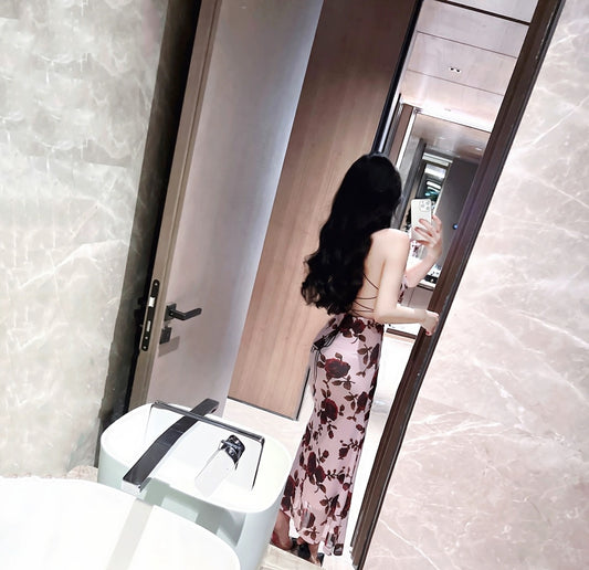 Holiday long dress suspenders big backless summer lady slim and tight sexy temperament