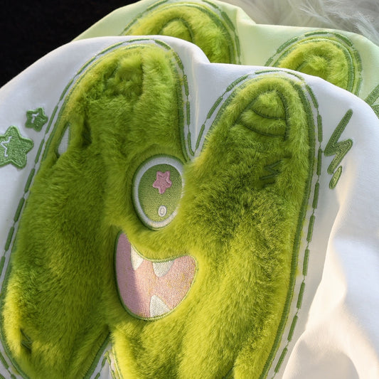 JWNEED cute one-eyed monster T-shirt summer new small fresh loose all-match 3D three-dimensional embroidery couple short sleeves