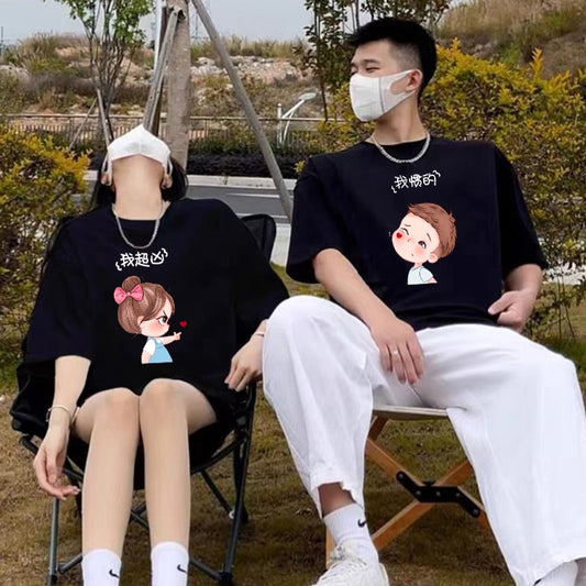 Different couple clothes summer clothes 2023 new niche design sense white tide brand couple models t-shirt short-sleeved summer