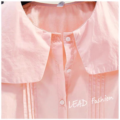 Pink doll collar lantern sleeve thin shirt women 2023 summer Xinhan fan art loose casual lantern sleeve shirt