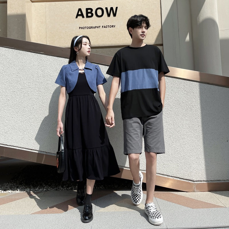 Couple wear summer dress high-end Hepburn style niche dress suit summer French retro two-piece skirt tide