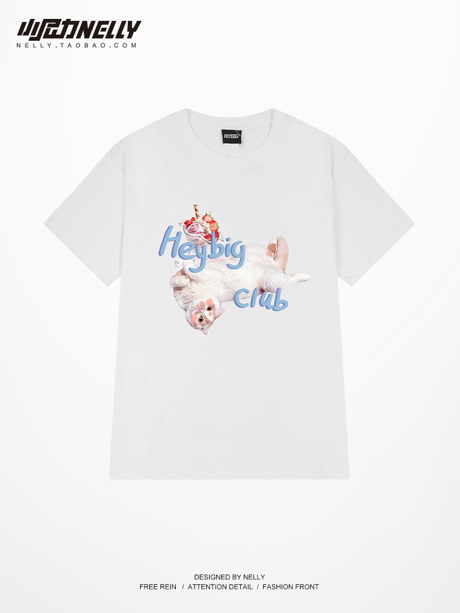 Kitten t-shirt loose summer style half-sleeved thick t-shirt fun funny cat dirty pink short-sleeved men's and women's clothes bf