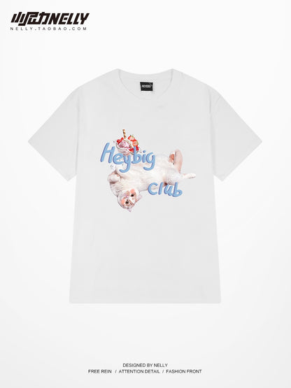 Kitten t-shirt loose summer style half-sleeved thick t-shirt fun funny cat dirty pink short-sleeved men's and women's clothes bf