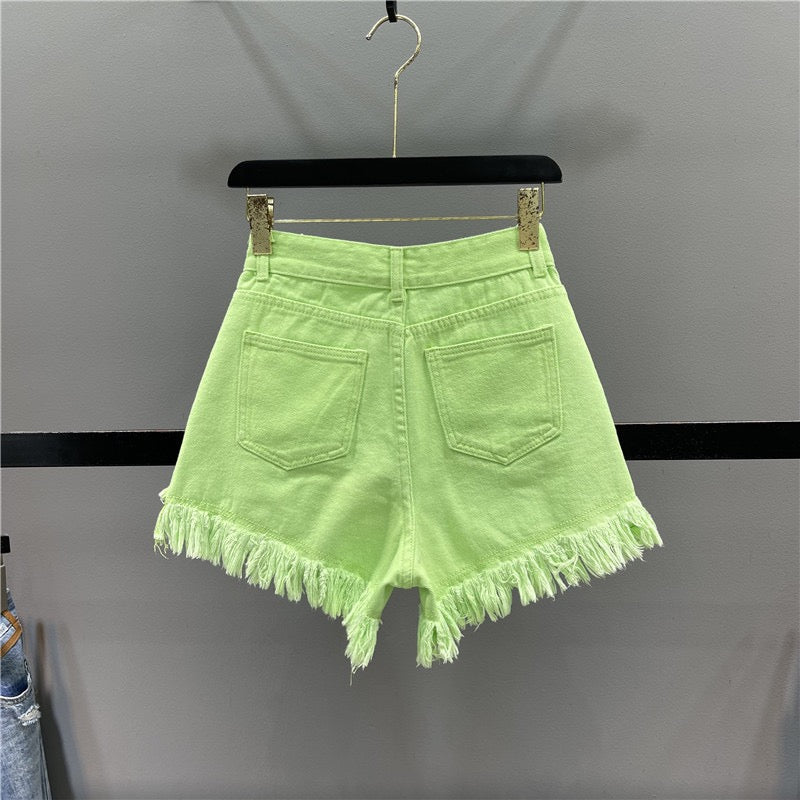 Candy-colored hot girls denim shorts women 2023 summer high waist slim –  Lee Nhi Boutique