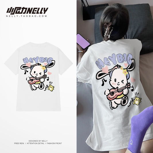 American hip-hop oversize cartoon hand-painted student half-sleeved summer cute couple short-sleeved T-shirt mid-sleeved tee