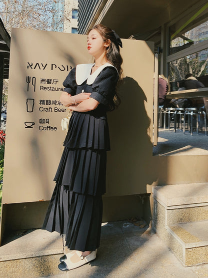 French temperament puff sleeve dress design sense niche 2023 summer new women's clothing high-end pleated cake skirt