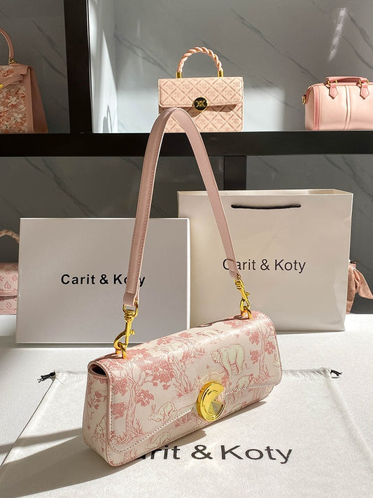 Carit Koty high-end niche French stick shoulder bag 2023 new pink underarm bag commuter bag Messenger
