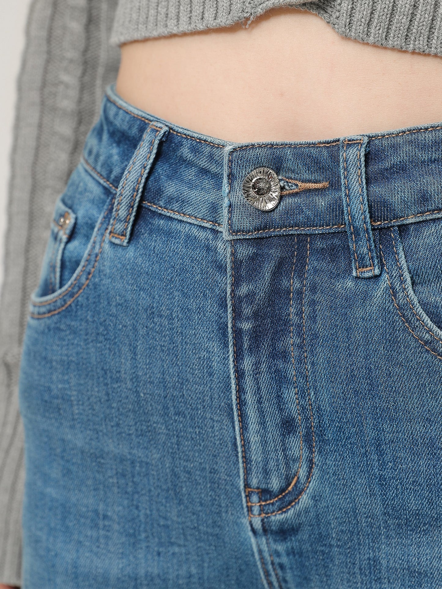 Wang Youshan slit jeans women's high waist nine-point flared pants spring and summer thin section eight-point small flared pants