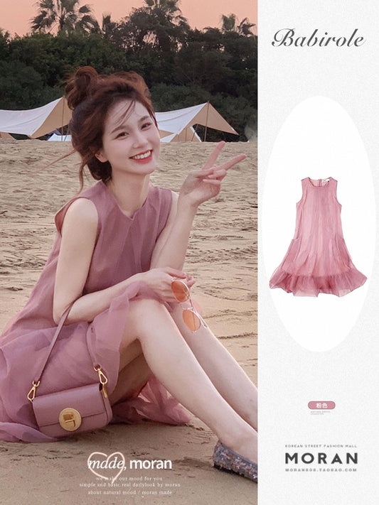 Tea break French style gentle wind sleeveless vest skirt female summer net gauze chiffon fairy princess mermaid dress small man