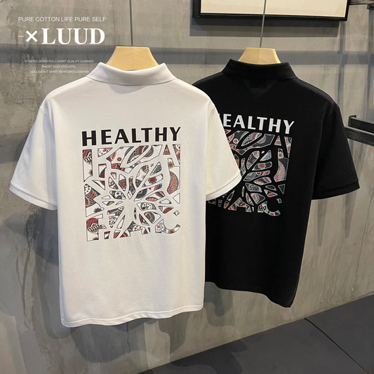 LUUD cool irregular cashew print POLO shirt summer comfortable pique cotton lapel men's short-sleeved T-shirt