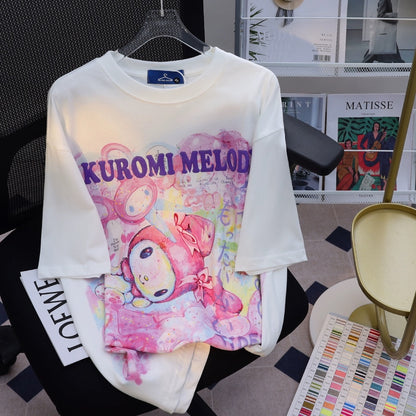 JWNEED magic Melody couple dress T-shirt female summer loose American oversize high street short-sleeved top