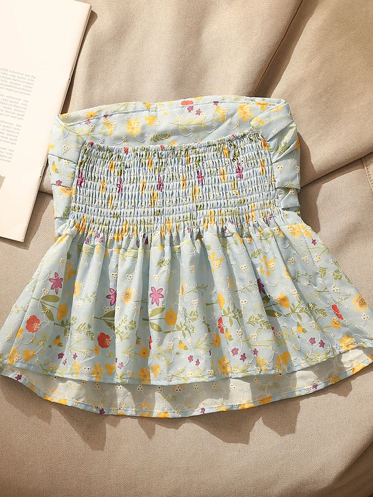 Pure desire puffy broken flower tube top camisole small vest female summer hot girl beautiful back high-end sense niche short top outerwear