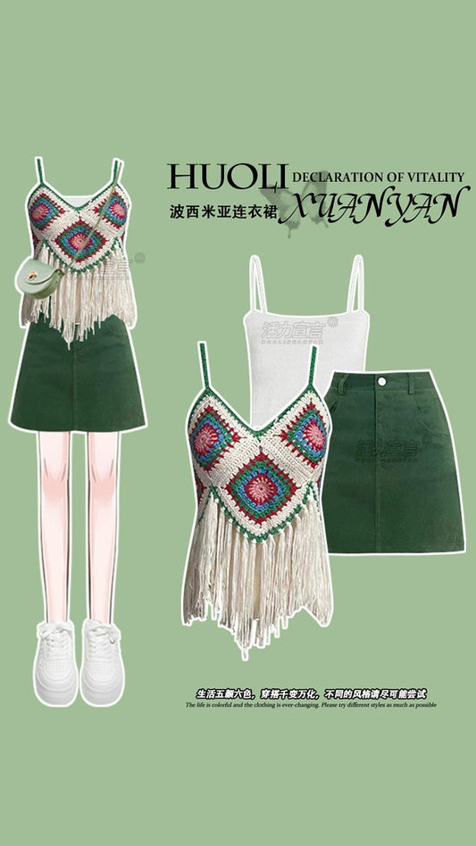 Bohemian dress women's summer 2023 new Yunnan travel wear ethnic style dopamine a-line skirt
