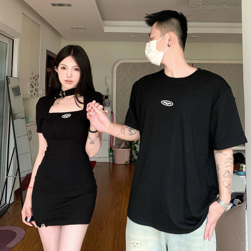 French couple outfit summer niche design sense one dress one skirt 2023 new spring high-end suit short-sleeved T-shirt