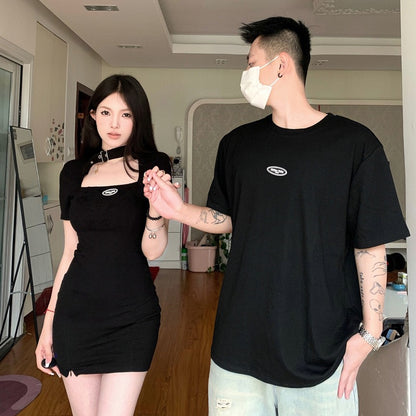 French couple outfit summer niche design sense one dress one skirt 2023 new spring high-end suit short-sleeved T-shirt